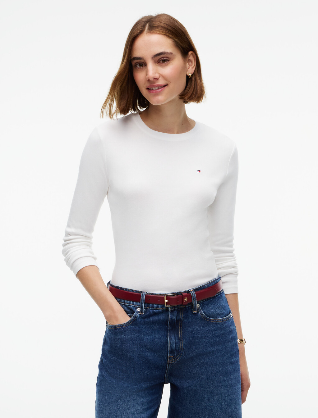 Slim Crew Neck Long Sleeve T-Shirt, Ecru, hi-res