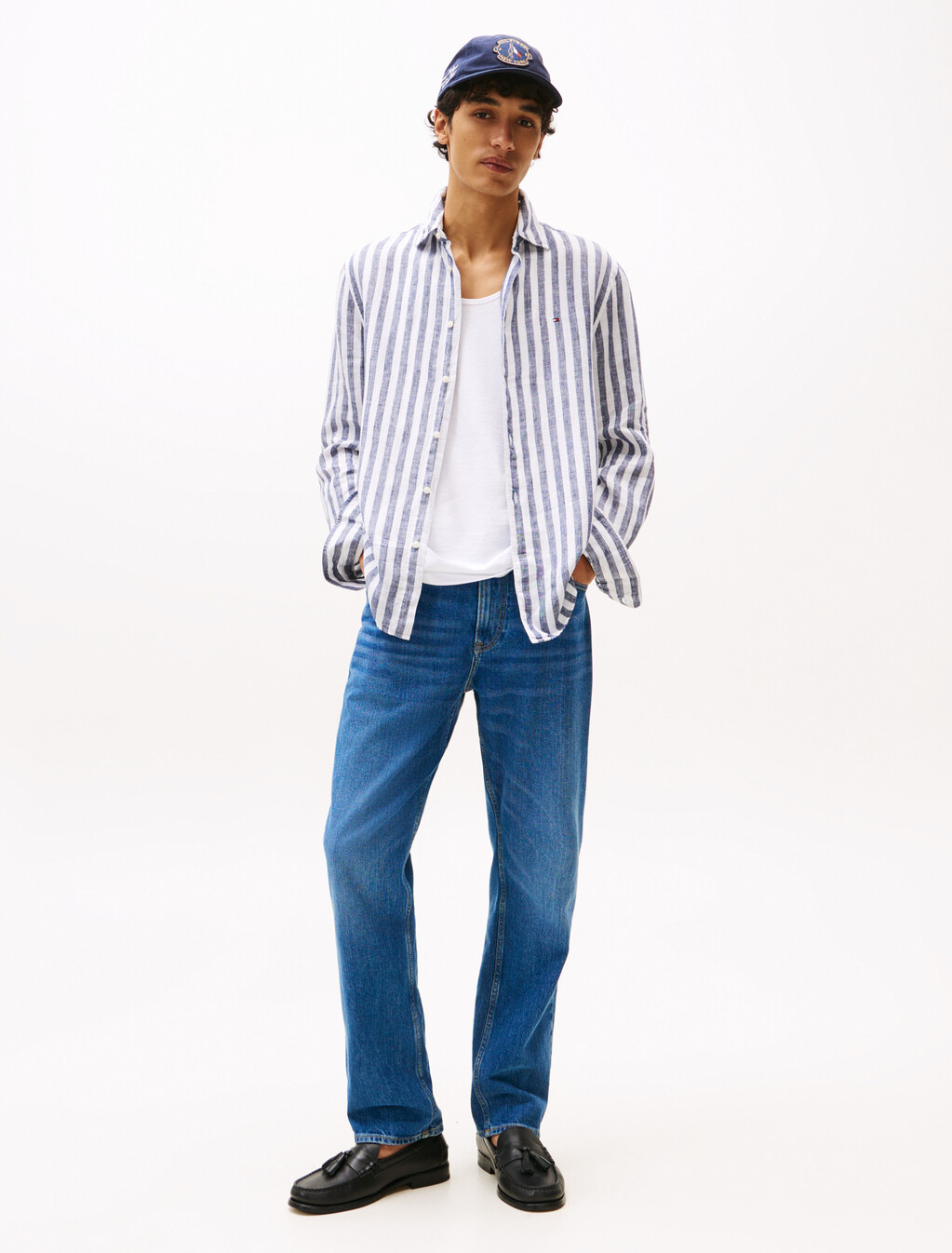 Bengal Stripe Linen Shirt, Preppy Navy / Stripe, hi-res