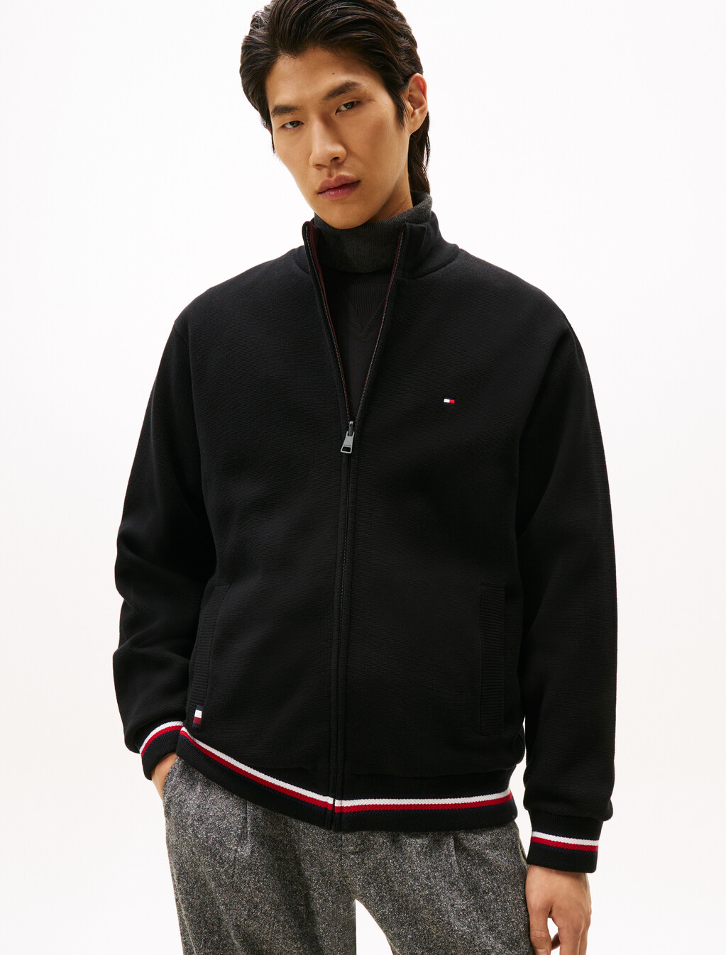 Mix Media Reversible Bomber Jacket, Black, hi-res
