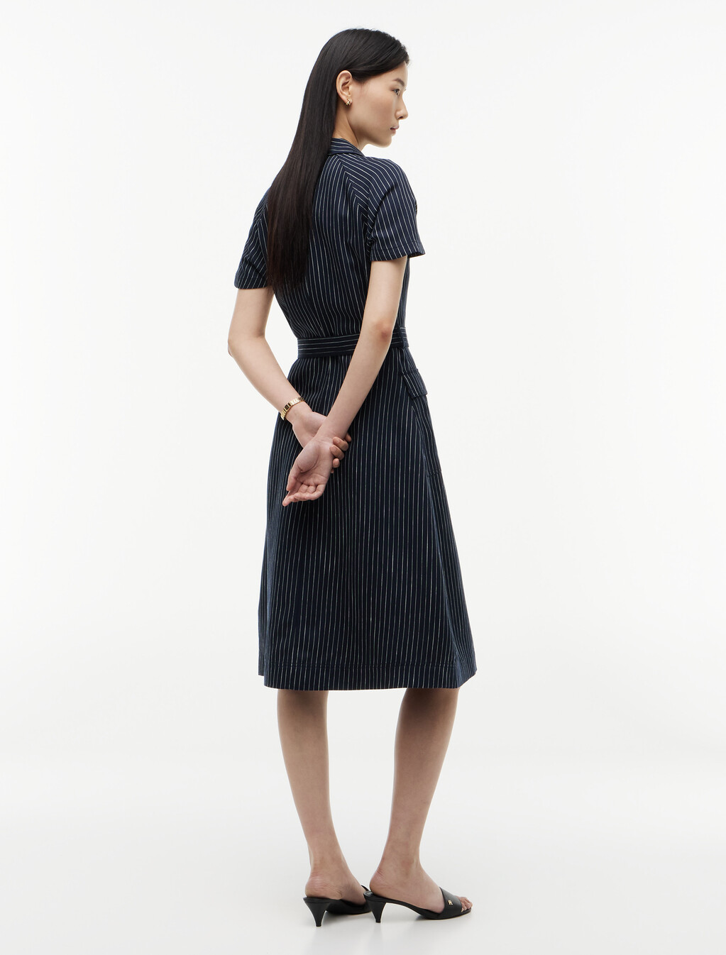 Stripe Belted Shirt Dress With Linen, Blue Stripe 15, hi-res