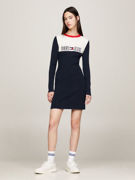 Archive Colour-Blocked Cable Knit Sweater Dress