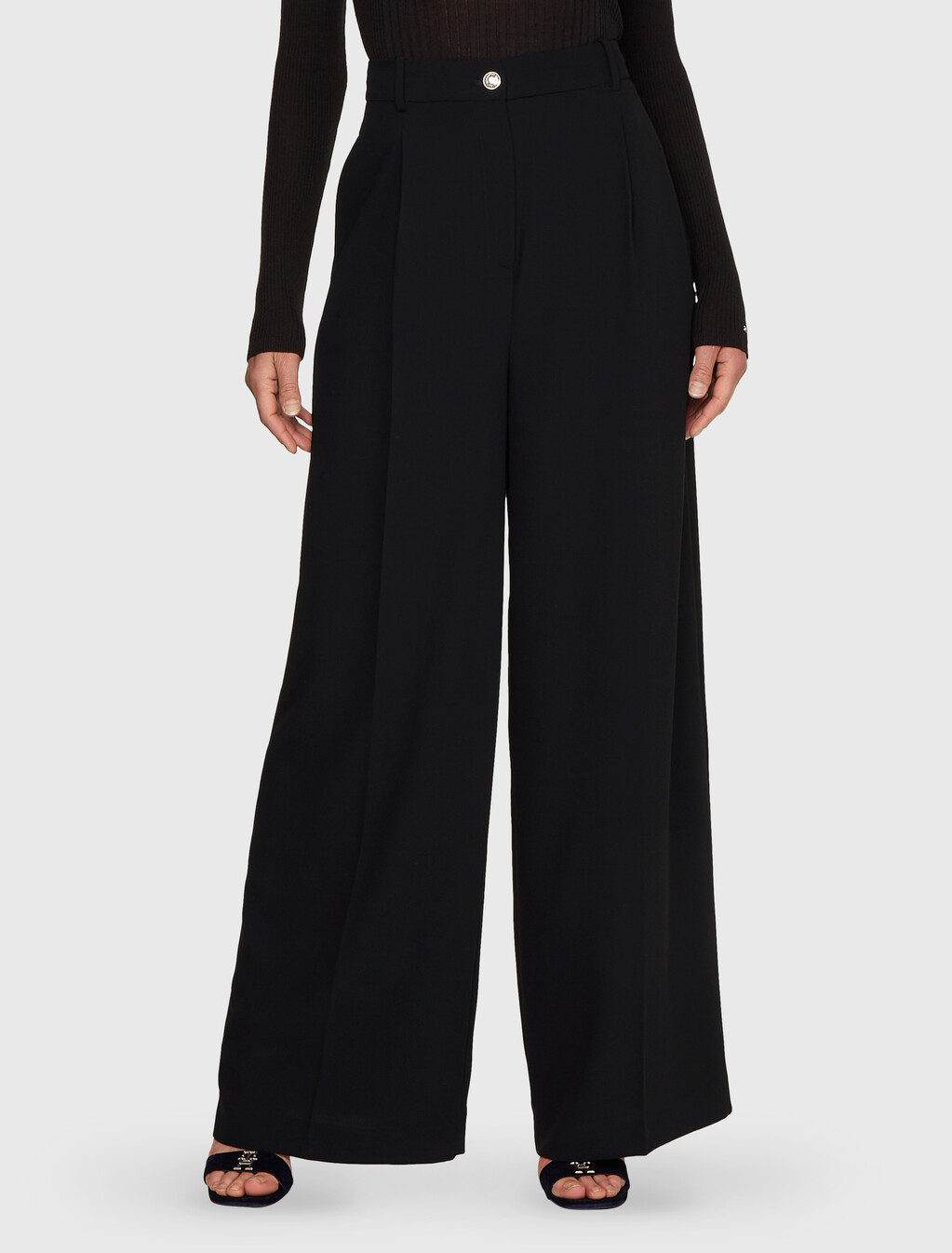 Fluid Twill Wide Leg Pants, Black, hi-res