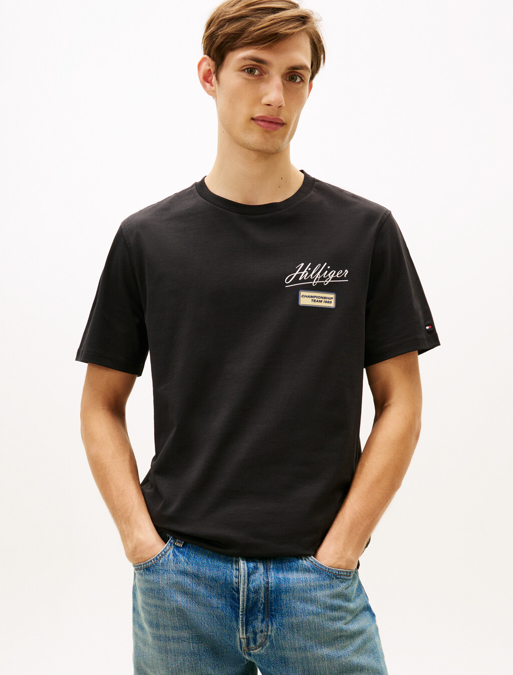 Textured Logo Crew Neck T-Shirt, Black, hi-res