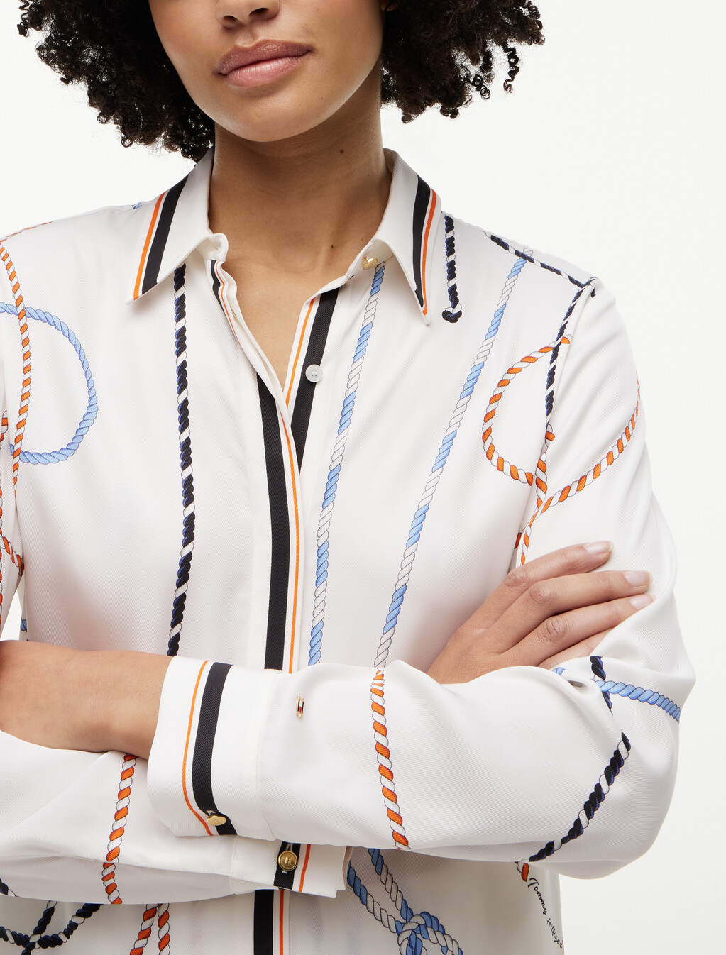 Regular Fit Rope Print Gold-Tone Button Shirt, Placed Multi Color Rope, hi-res