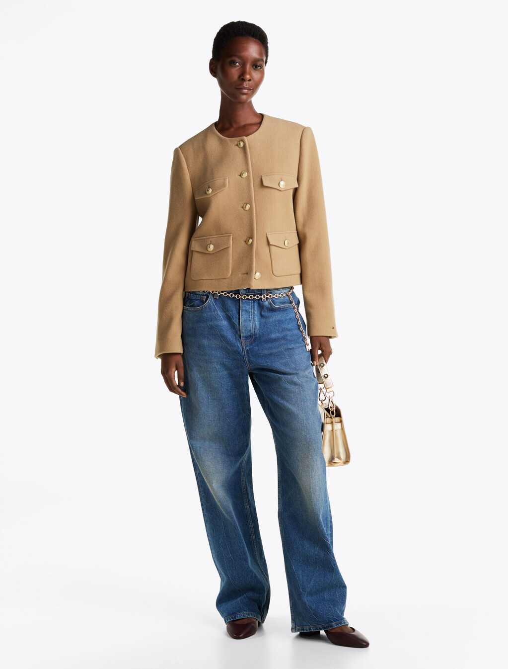 Double Faced Wool Rich Cropped Jacket, Classic Khaki, hi-res