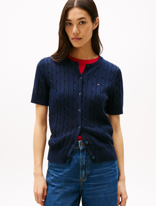 Cable Knit Short Sleeve Cardigan