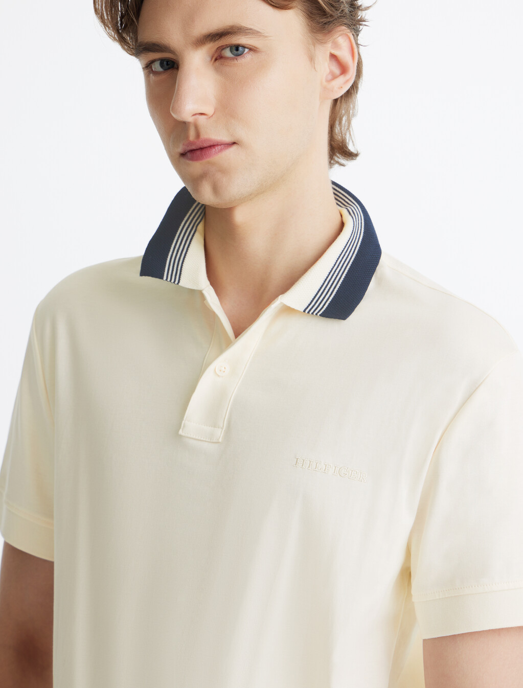 Interlock Contrast Collar Polo, Ivory Petal, hi-res