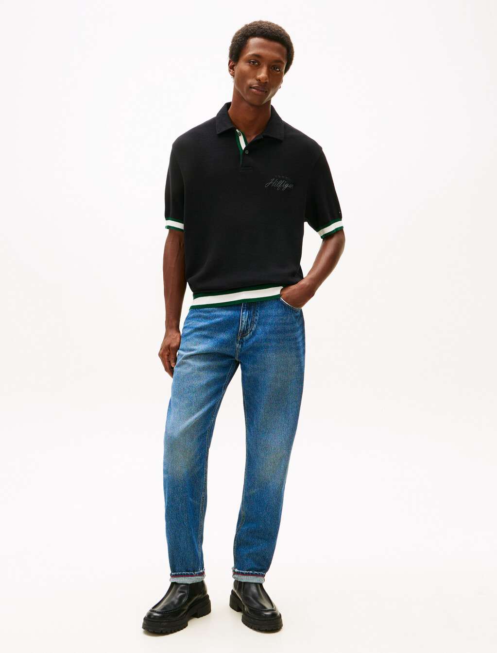 Flat Knit Classic Fit Polo, Black, hi-res
