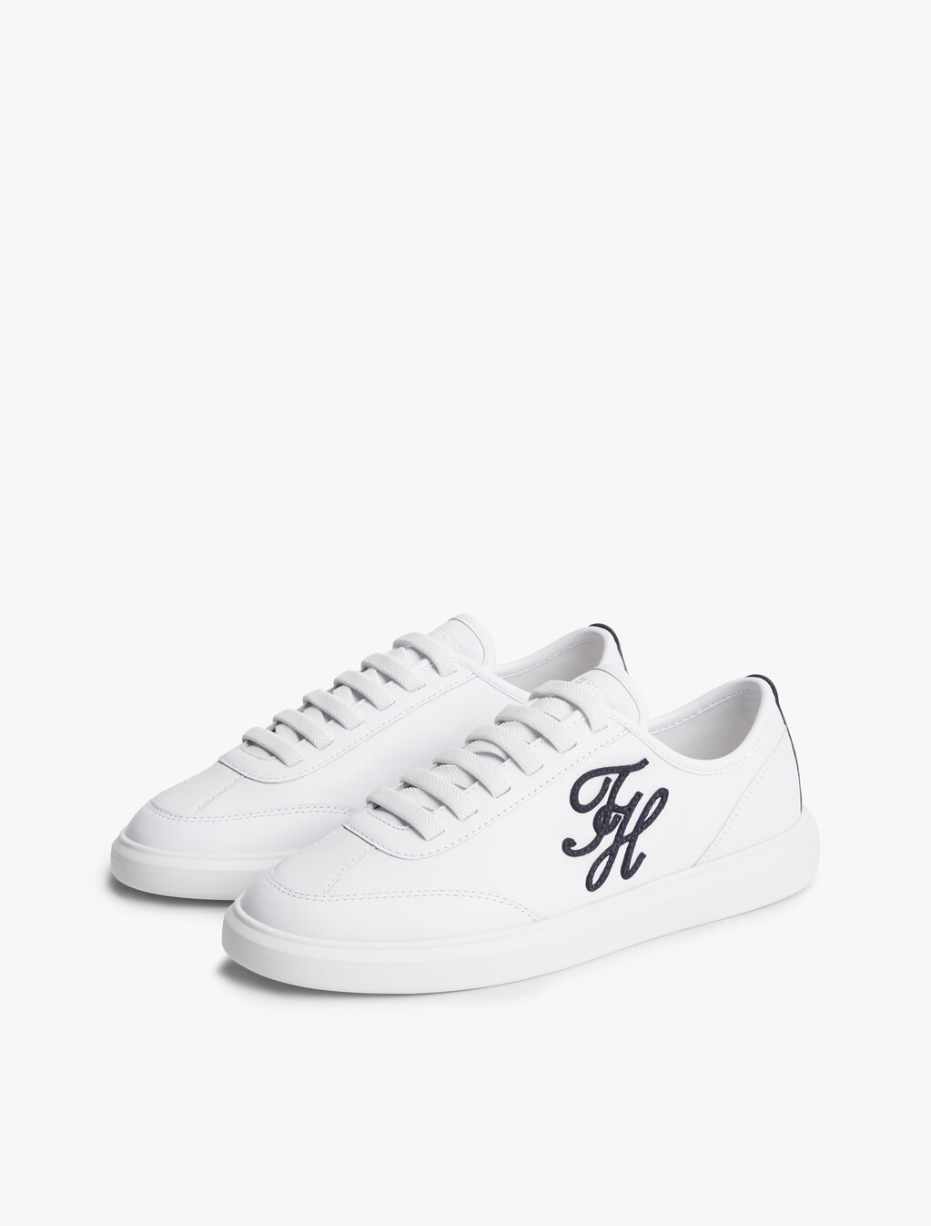 Logo Lightweight Leather Court Trainers, White/Space Blue, hi-res