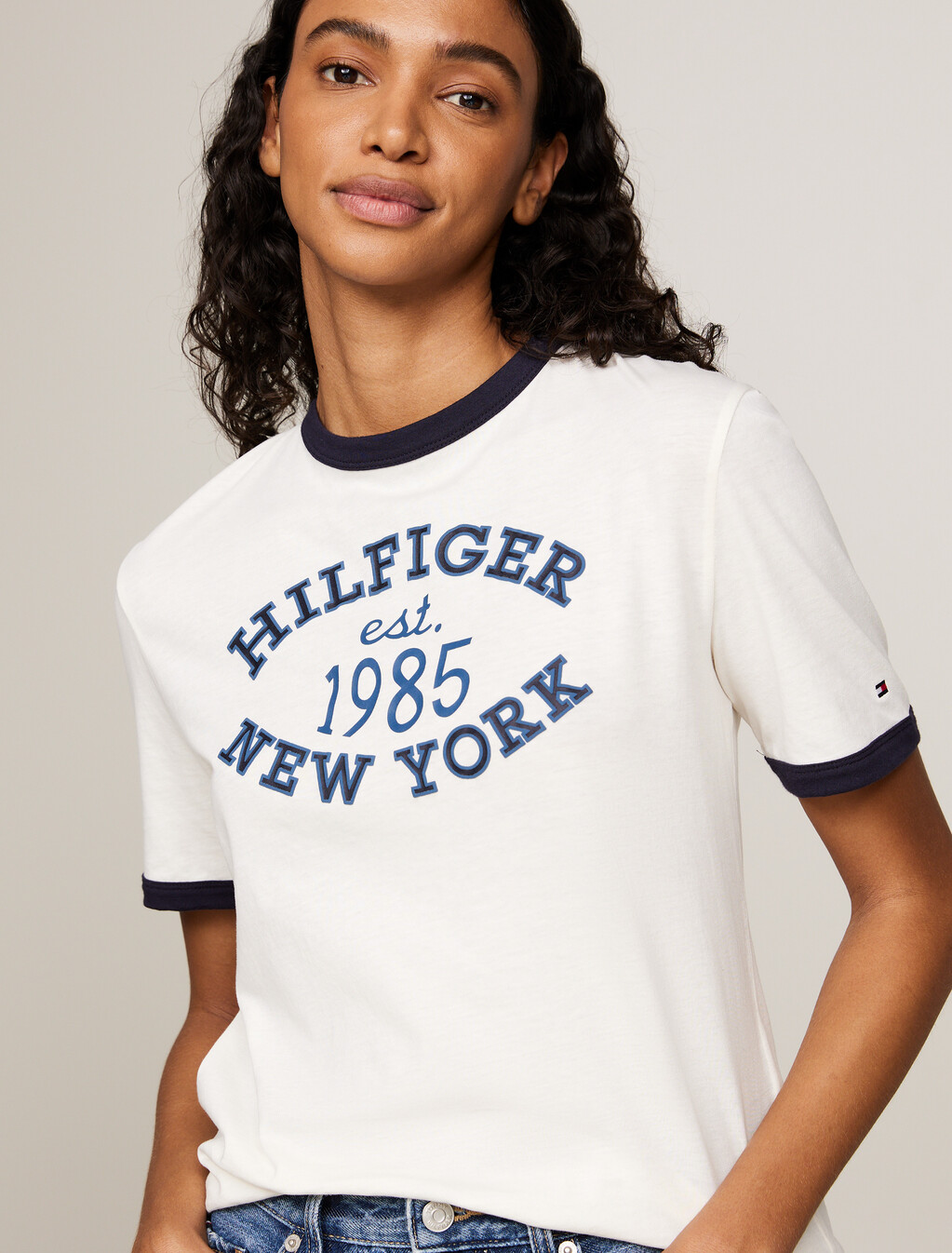 Varsity Logo Contrast Trim T-Shirt, Ancient White, hi-res