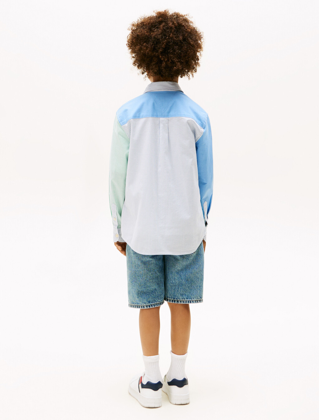 Boys Stripe Color Block Oxford Shirt, Cloudy Blue Colourblock, hi-res