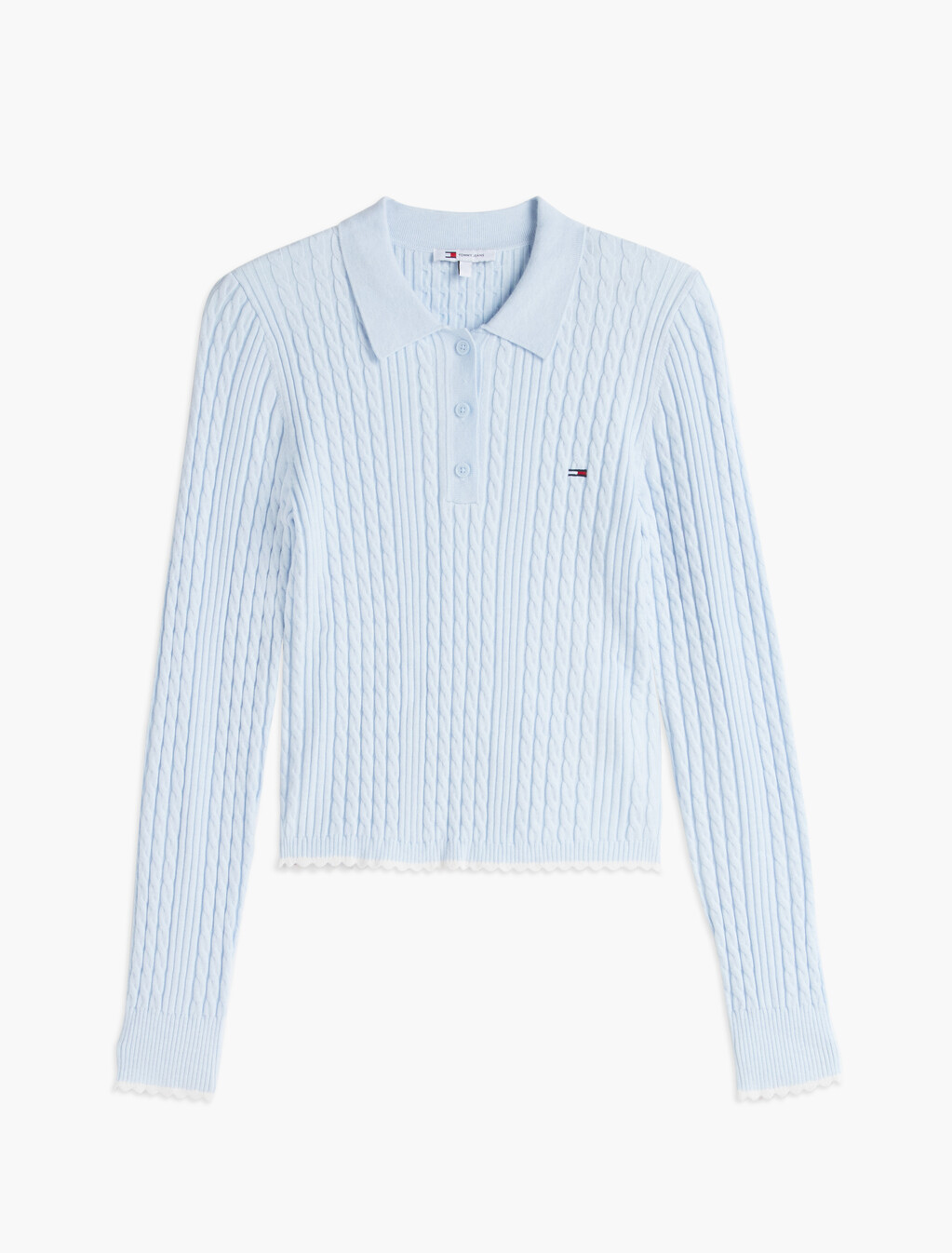 Micro Cable Knit Slim Polo Jumper, Sheer Blue, hi-res