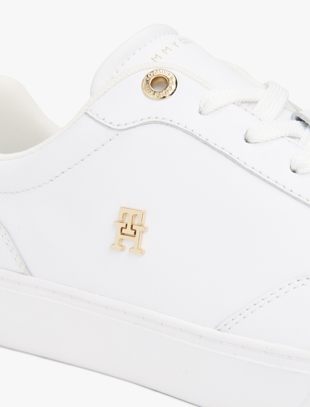 Leather TH Monogram Plaque Court Trainers, White/Gold, hi-res