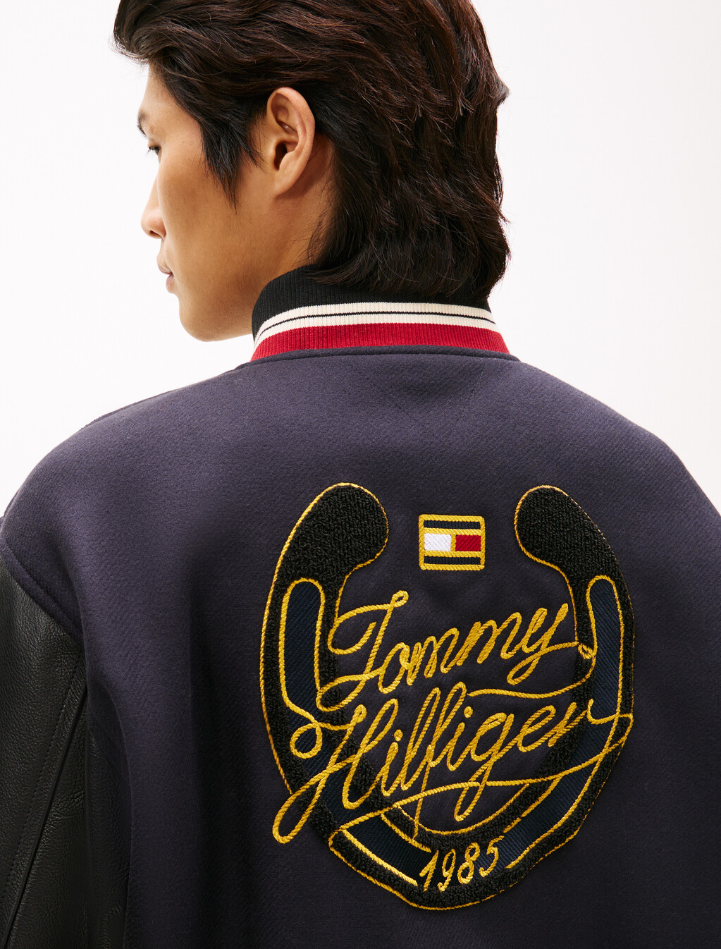 Wool Blend Leather Varsity Jacket, Desert Sky, hi-res