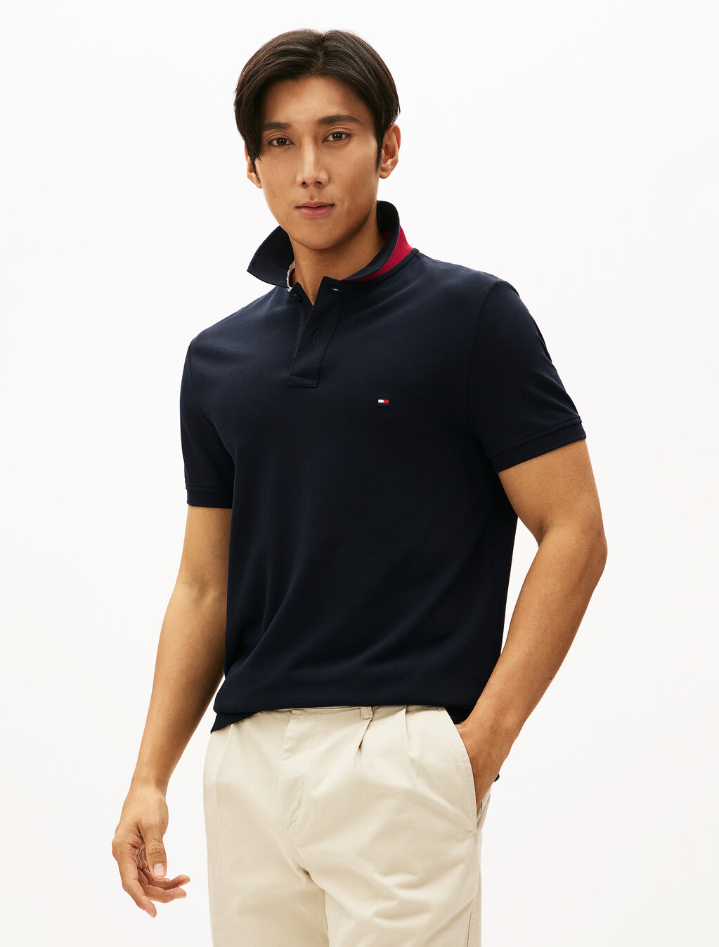 Color Block Undercollar Polo, Desert Sky, hi-res