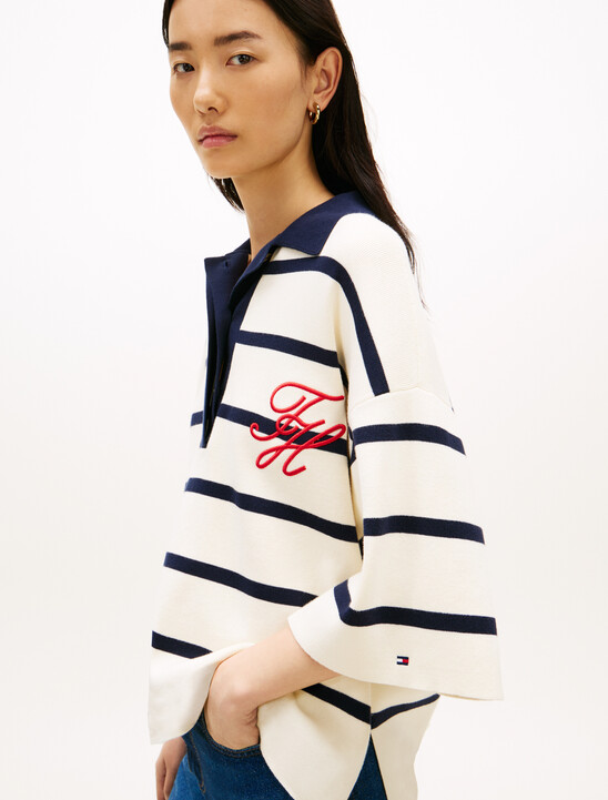 Premium Knit Gold-Tone Button Polo Jumper