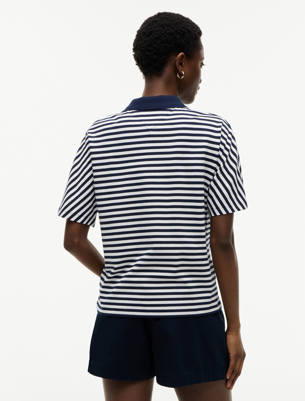 Regular Fit Gold-Tone Button Polo Shirt, Breton Stripe Dark Night Navy/Ecru, hi-res