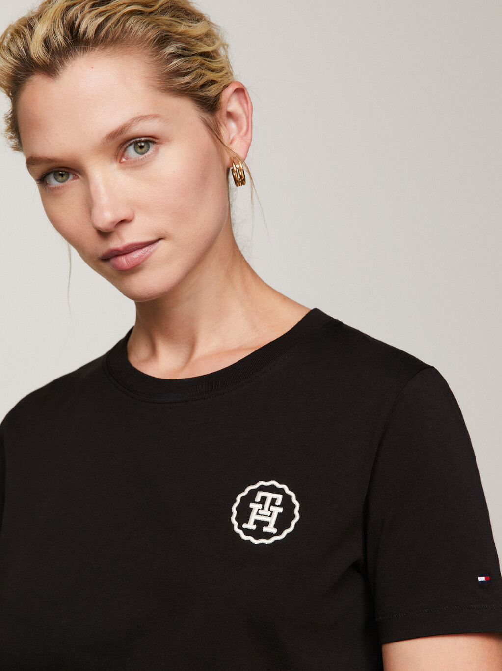 Modern Tonal Logo Embroidery T-Shirt, Black, hi-res