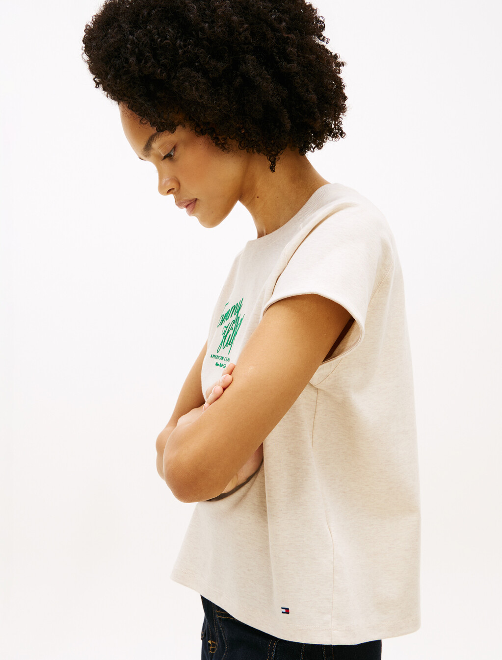Script Logo Cap Sleeve T-Shirt, Heather Oatmilk, hi-res
