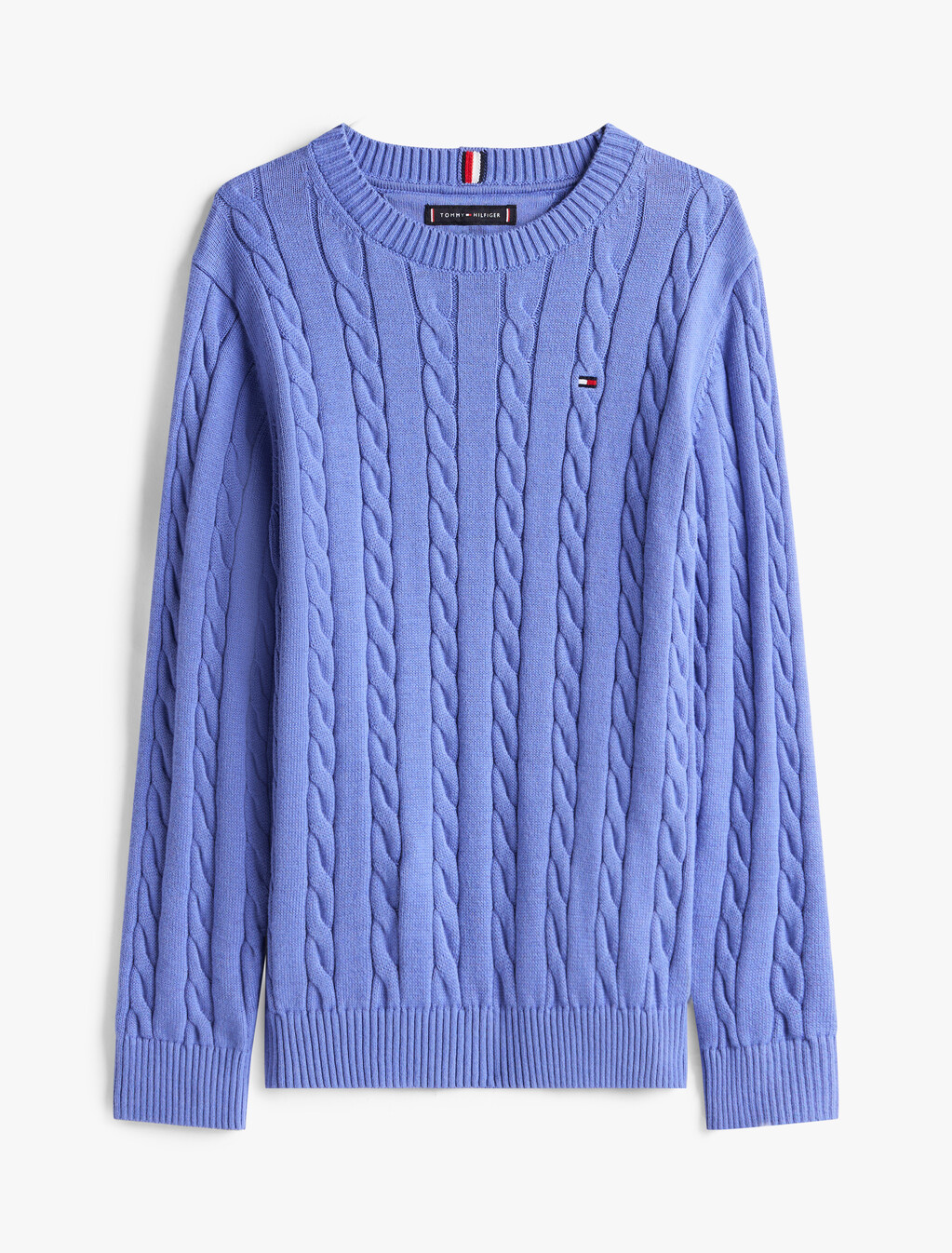 Cable Knit Crew Neck Jumper, Soft Sapphire, hi-res