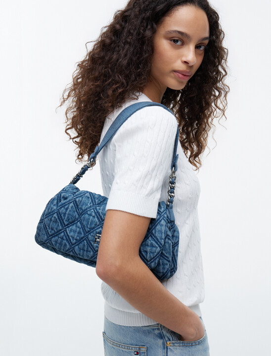 Quilted Denim TH Monogram Shoulder Bag