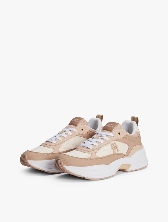 Leather Mixed Texture Chunky Trainers, Claystone Leather Mixed Texture Chunky Trainers
