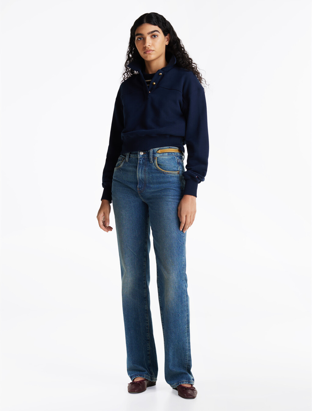Polo Collar Terry Sweatshirt, Dark Night Navy, hi-res