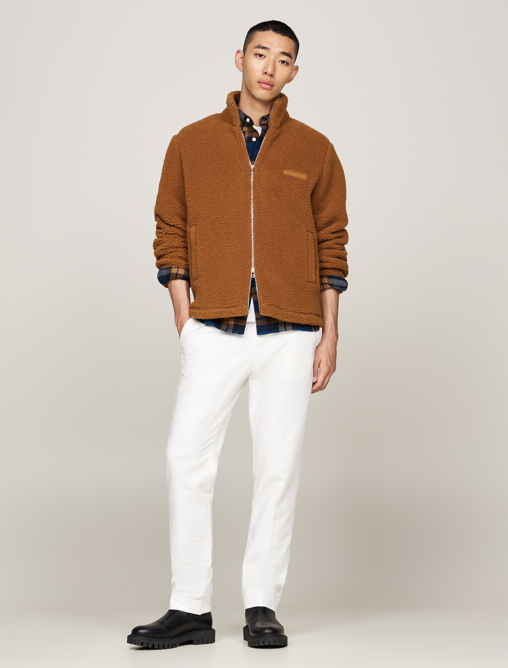 Textured Teddy Fleece Zip-Thru Fleece Jacket, Country Brown, hi-res