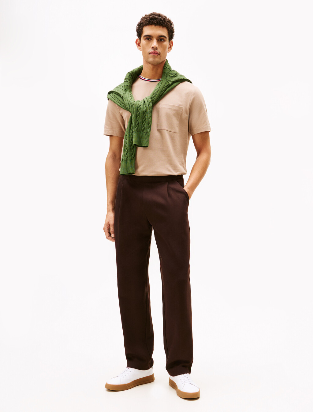 Stripe Trim Cotton Pique Pocket T-Shirt, Coastal Taupe, hi-res