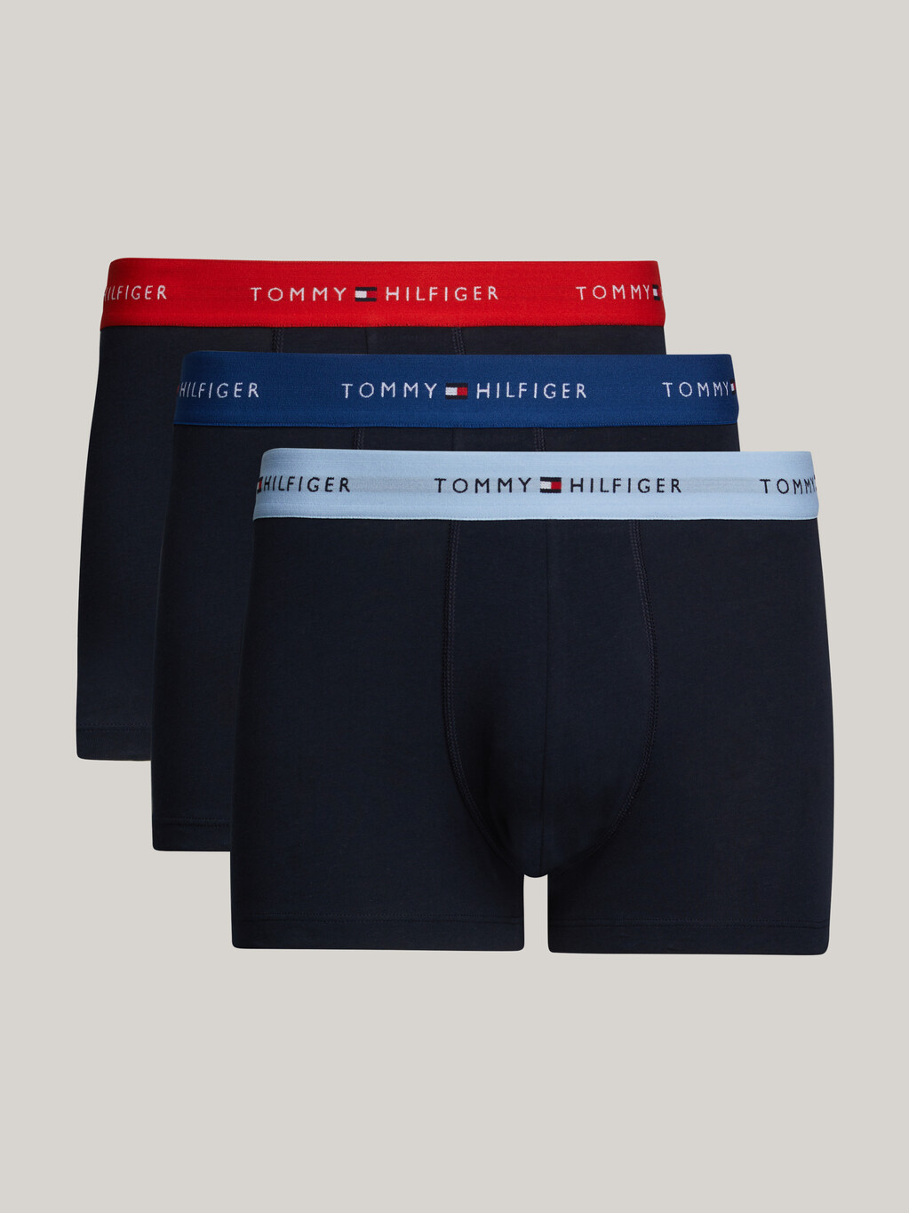 3-Pack Signature Essential Logo Waistband Trunks, Fierce Red/Well Water/Anchor Blue, hi-res
