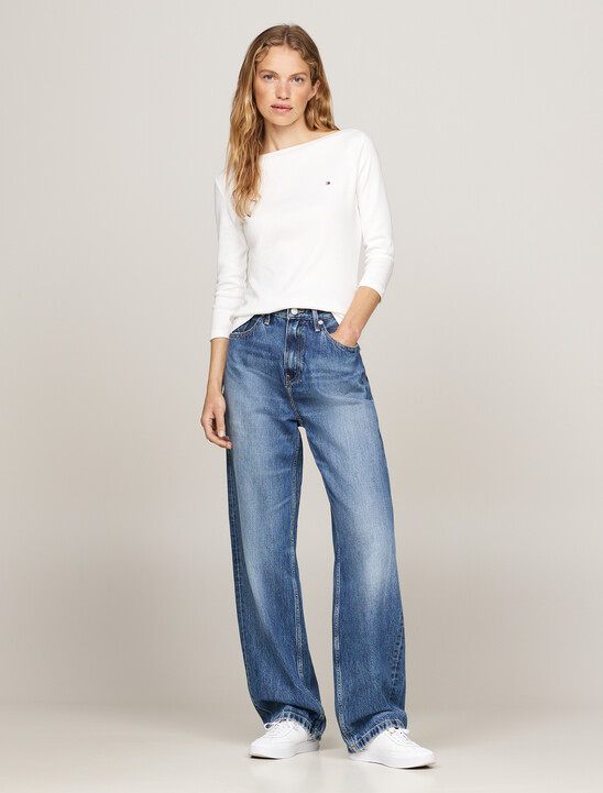 Three-Quarter Sleeve Boat Neck T-Shirt