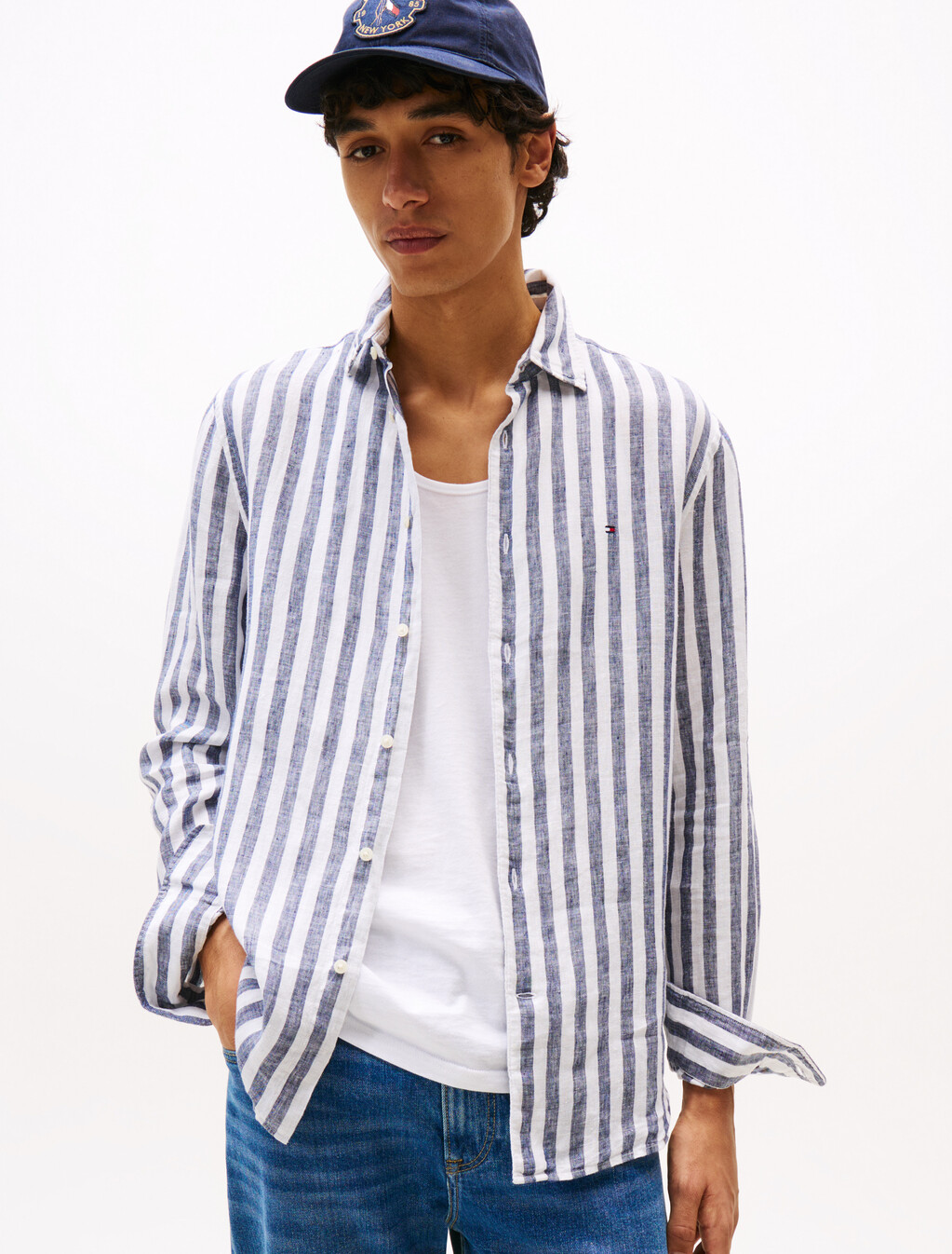Bengal Stripe Linen Shirt, Preppy Navy / Stripe, hi-res