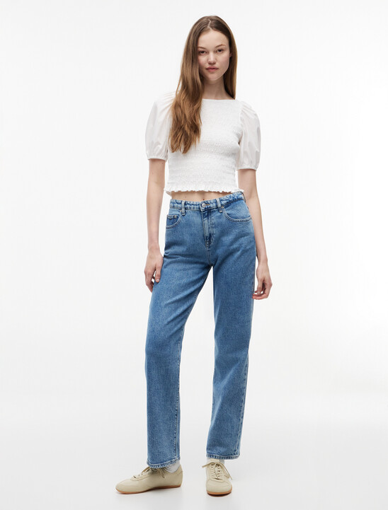 Smock Poplin Slim Short Sleeve Blouse
