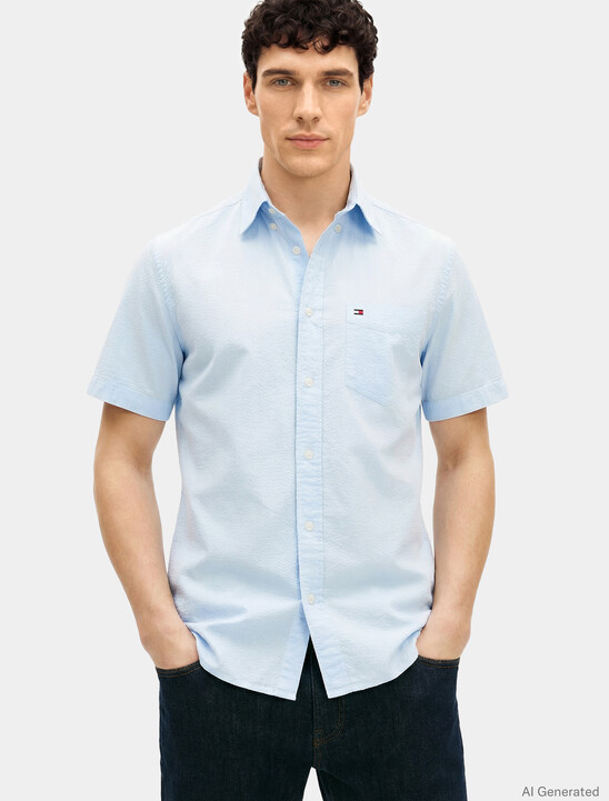 Asia Fit Seersucker Short Sleeve Shirt