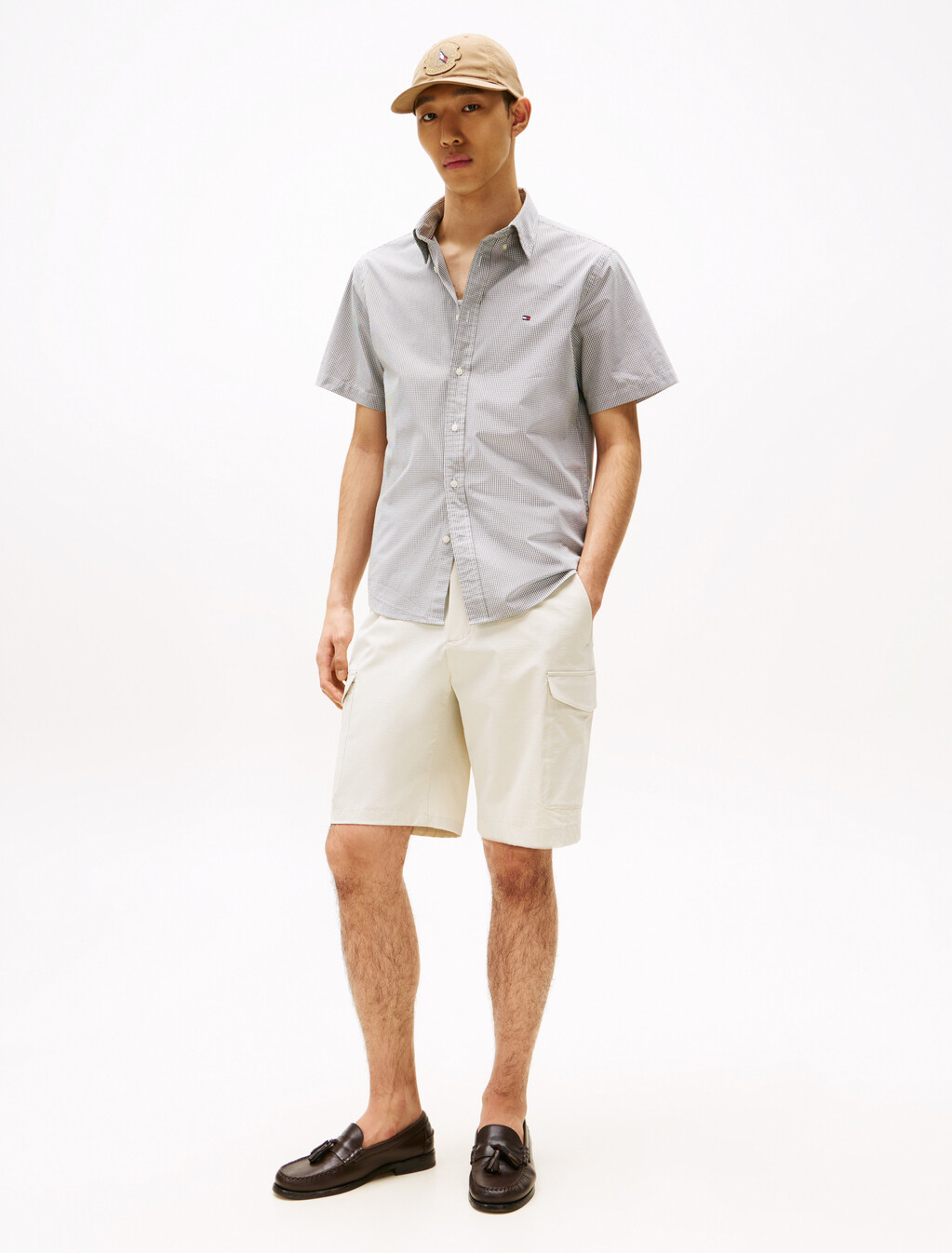 Poplin Mini Check Short Sleeve Shirt, Battle Green  / Check, hi-res