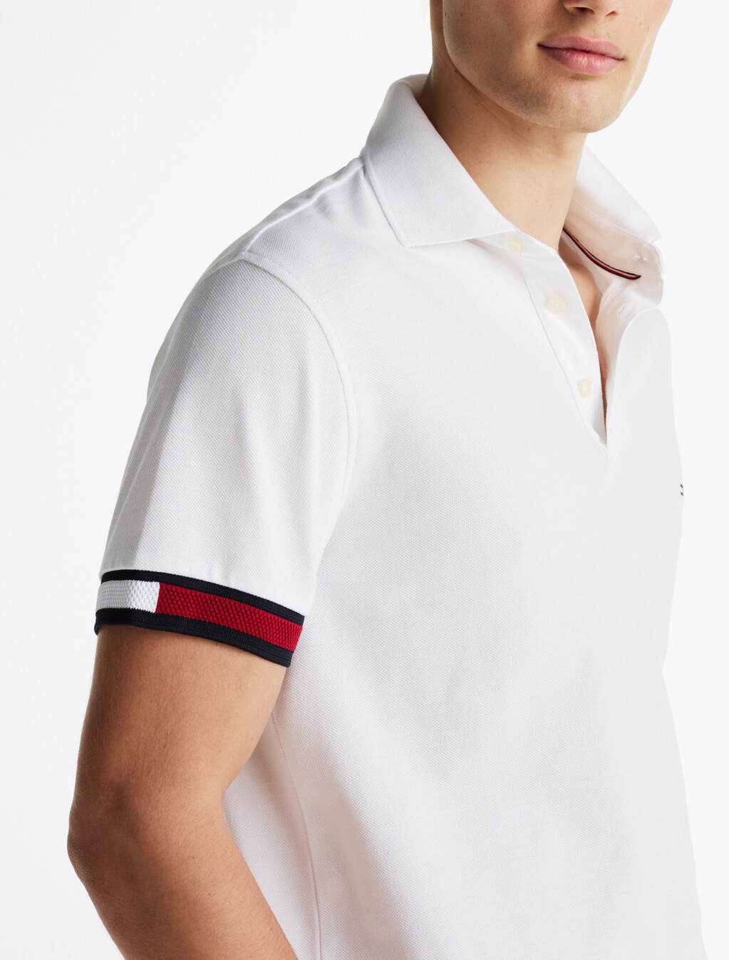 Flag Cuff Slim Polo, White, hi-res