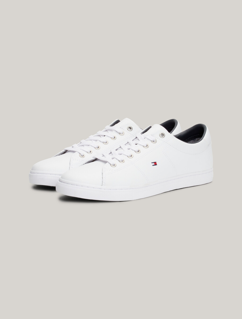 Essential Leather Lace-Up Trainers, WHITE, hi-res