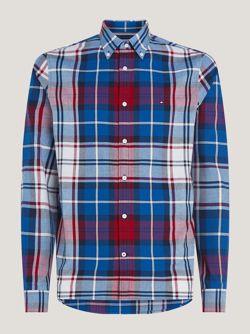 Tommy Tartan Slim Fit Oxford Shirt, Deep Indigo / Multi, hi-res