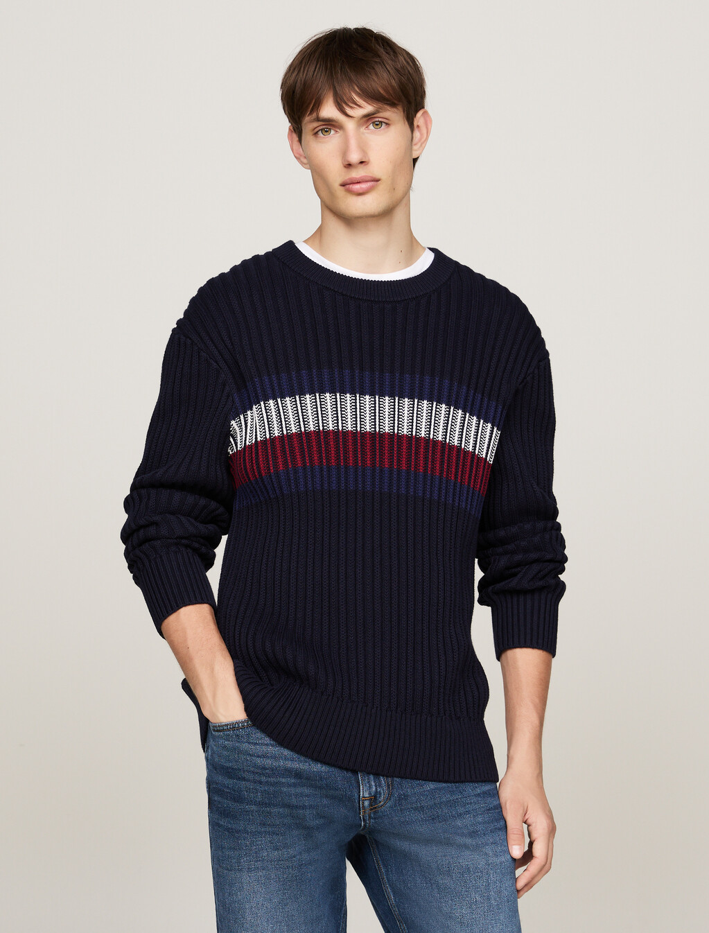 Chunky Rib-Knit Relaxed Jumper, Desert Sky, hi-res