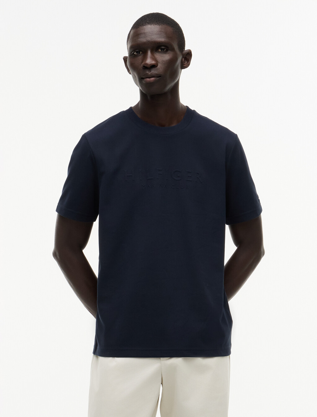 Embossed Logo Pique Interlock Knit T-Shirt, Desert Sky, hi-res