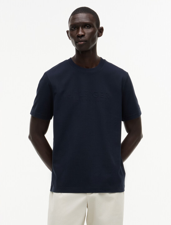 Embossed Logo Pique Interlock Knit T-Shirt
