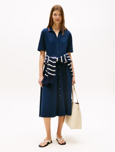 Knit Fit & Flare Polo Dress, Dark Night Navy, hi-res