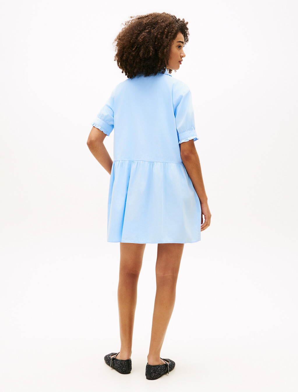 Ruffle Mini Short Sleeve Shirt Dress, Light Powdery Blue, hi-res