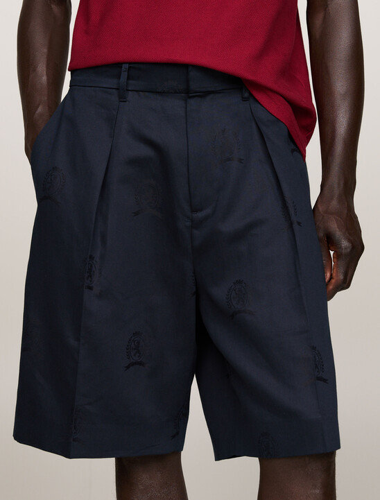 Crest Embroidery Wide Leg Chino Shorts