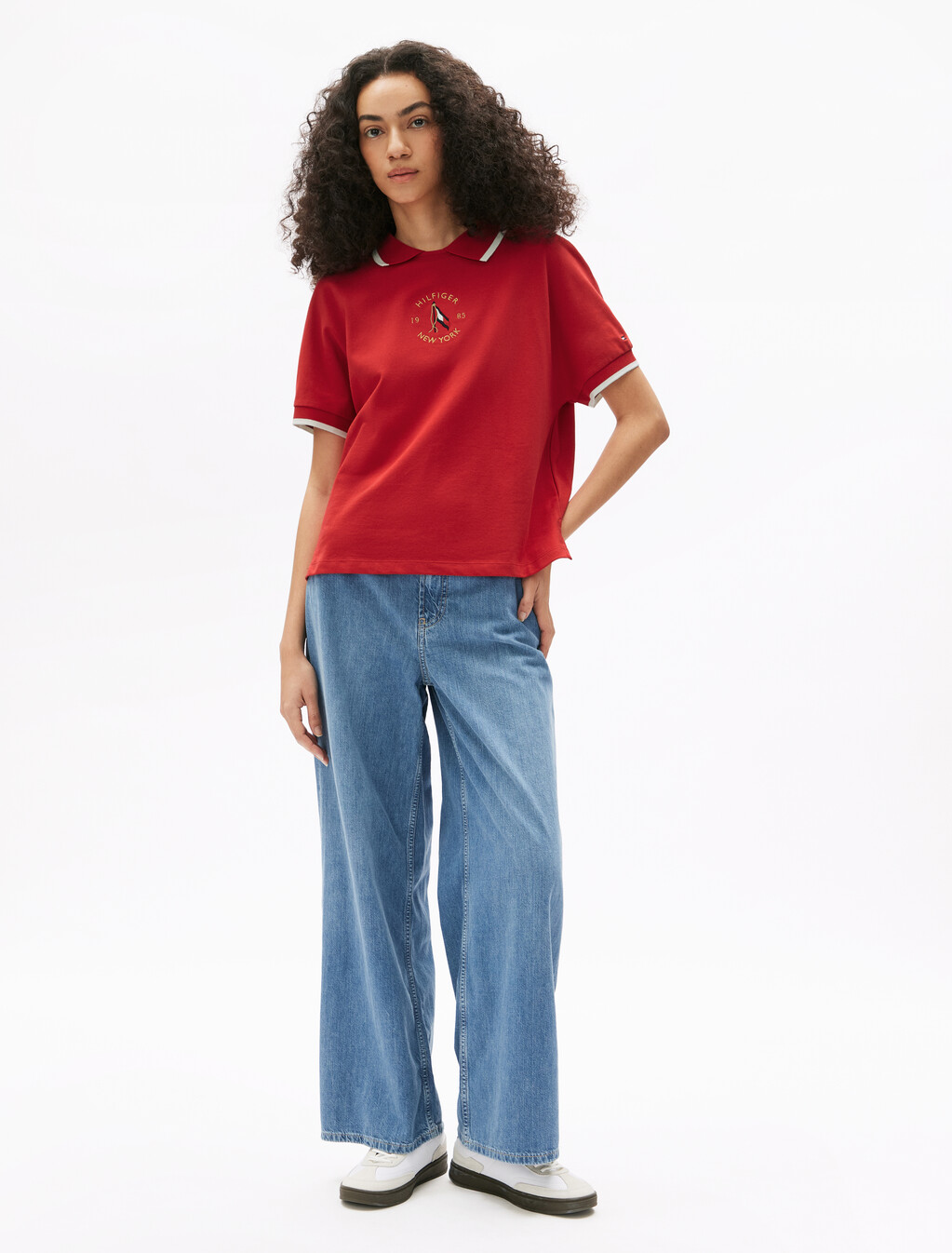 Motion Flag Embroidery Crewneck Polo, Primary Red, hi-res