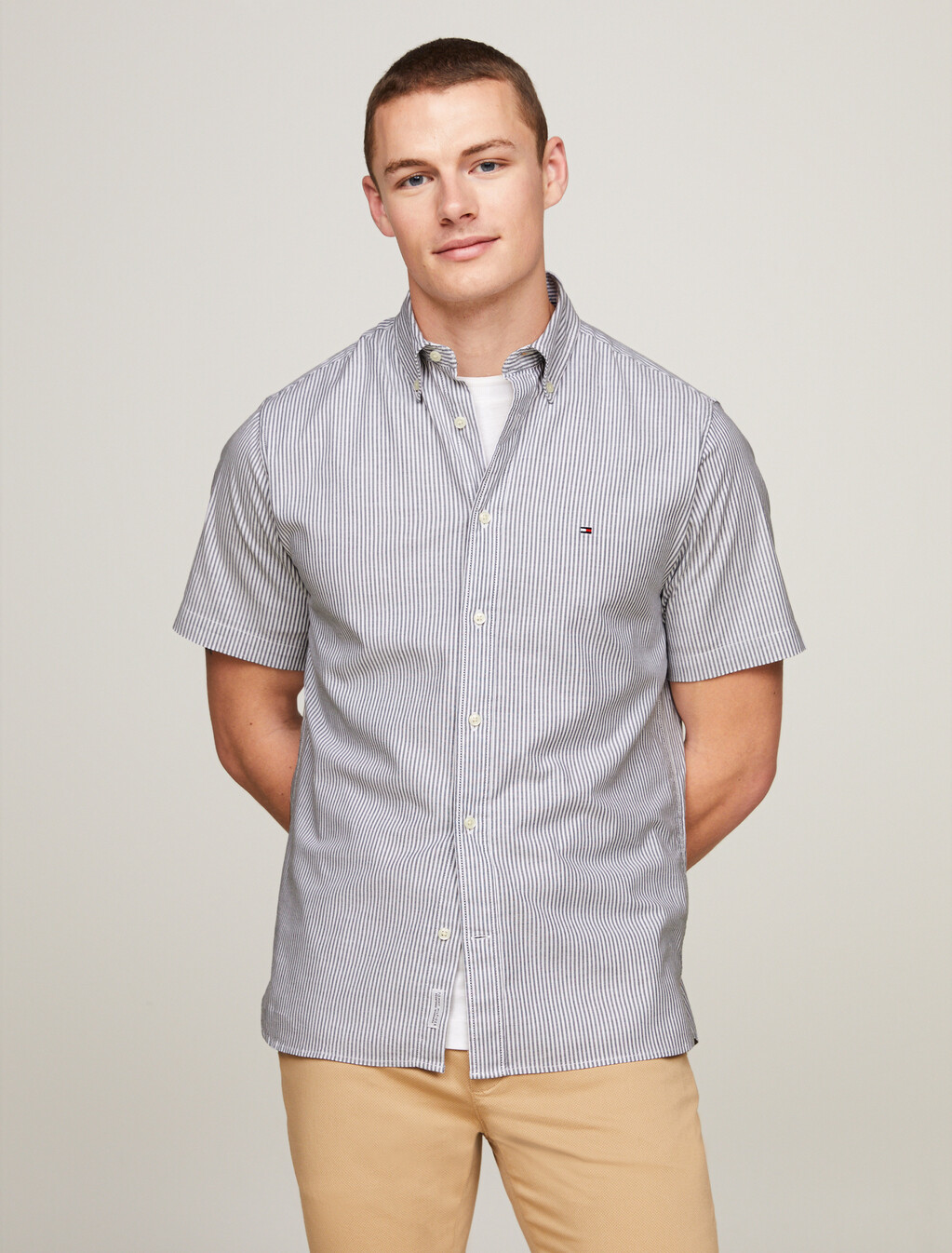 Flag Stripe Short Sleeve Shirt, Carbon Navy / Optic White, hi-res