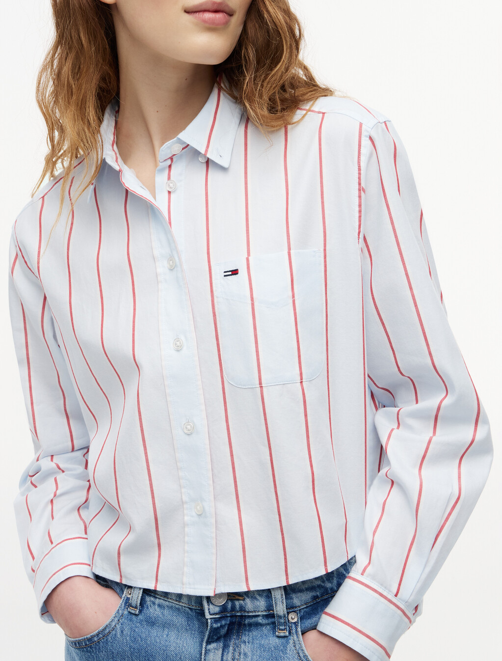 Relaxed Fit Twill Cropped Shirt, Kingly Blue / Multi Stripe, hi-res