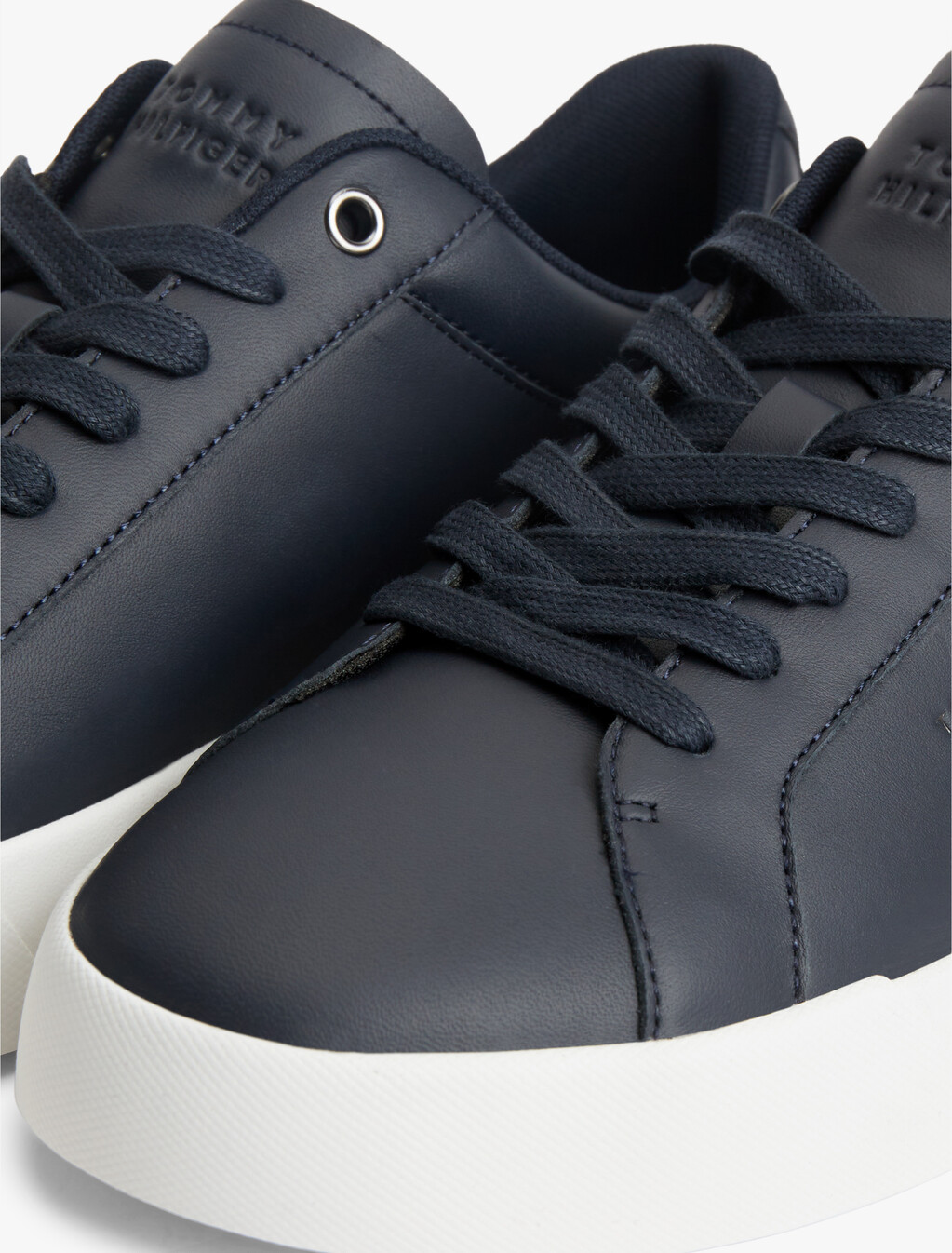 Signature Colour-Blocked Leather Court Trainers, Desert Sky, hi-res
