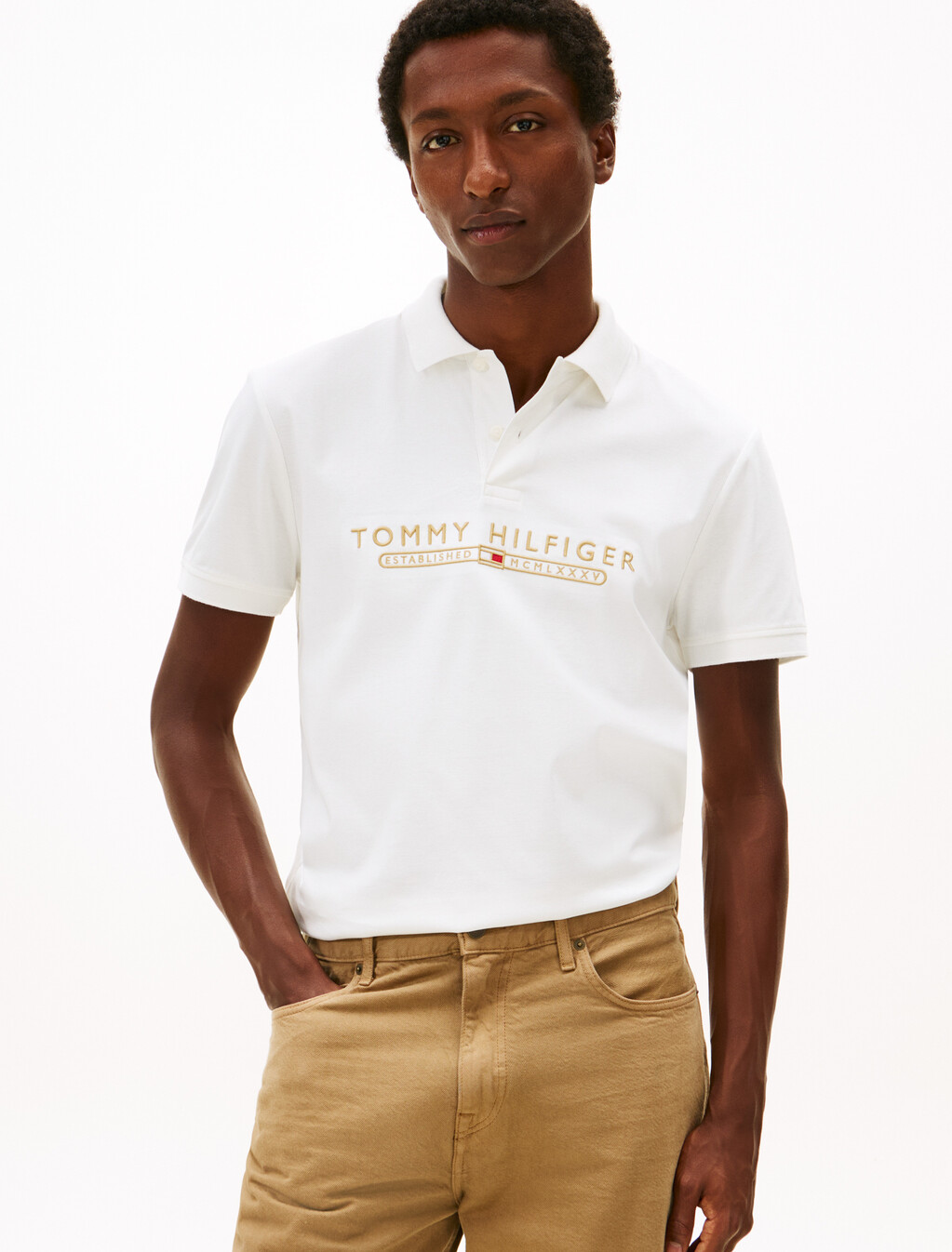 Icon Luxe Logo Embroidery Polo, Ecru, hi-res