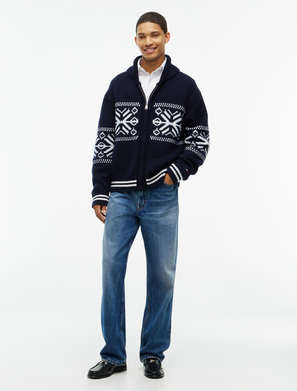 Fair Isle Wool Blend Varsity Jacket, Navy Blue/Ivory Petal, hi-res